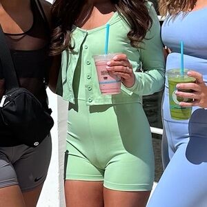 Daily Drills Light Green Lounge Set with Cropped Cardigan